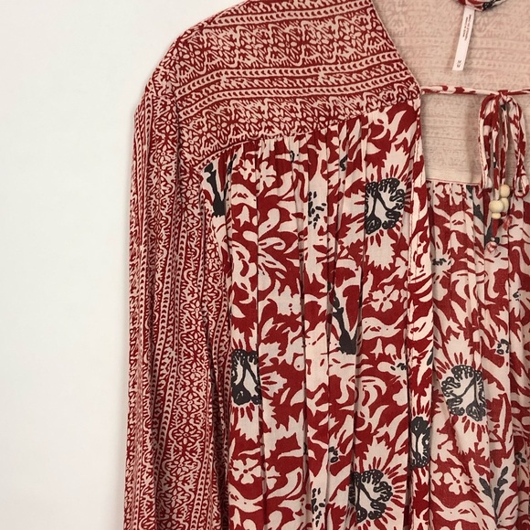 Free People Block Print Tie Neck Topper Cardigan M - Picture 8 of 8